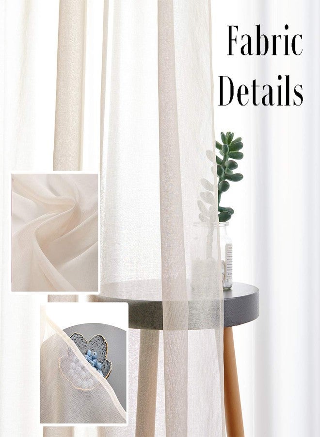 TOAVA DECO Beige Semi Sheer Curtains 84 Inches Long Faux Linen Beige Sheers Curtain for Bedroom Living Room Girls Kids Room 2 Panels 52x84 - Image 2